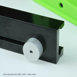 Woodworking miter slot bar with metal cam for 3/8 x 3/4 inch miter slots