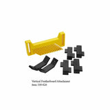 Yellow vertical featherboard attachment with black mounting hardware for woodworking