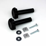 Router table fence knob and hardware kit with bolts, washers, and T-nuts on white background