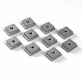 Set of ten square aluminum t-slot nuts for woodworking and router table accessories