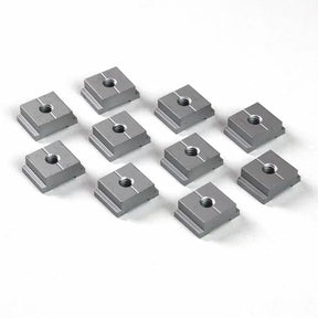 Set of ten square aluminum t-slot nuts for woodworking and router table accessories