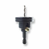 Drill bit arbor adapter with black plastic housing and hex shank for woodworking tools