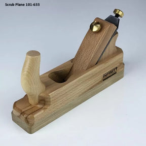 Wooden scrub plane for woodworking, beech handle and brass details, model 101-633