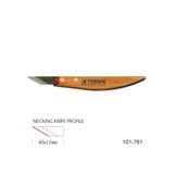 Necking knife with wooden handle and 40x12mm blade, shown side profile for woodworking.