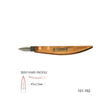 Wood carving bent knife with wooden handle, 45x12mm blade, Narex logo, profile diagram