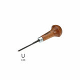 Wood carving chisel with wooden handle, U-gouge, 1mm size, for fine woodworking detail