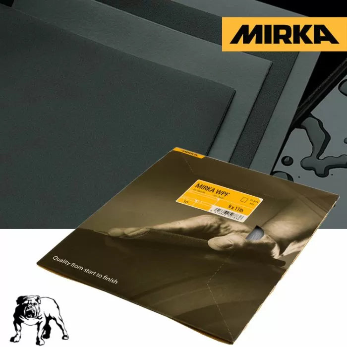 Mirka wet or dry sandpaper sheets for woodworking, 9x11 inch abrasive pack.