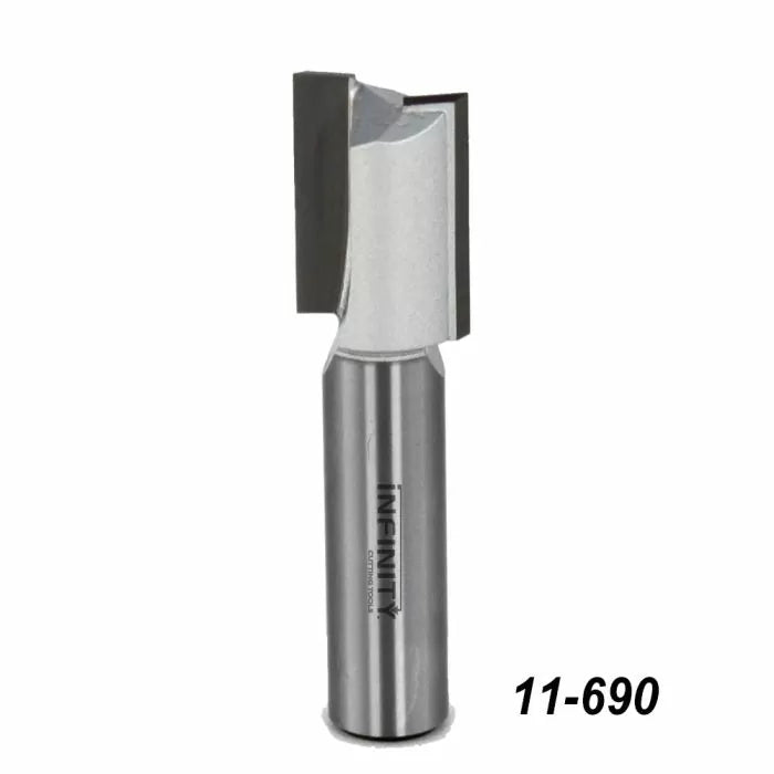 Straight router bit for woodworking, carbide-tipped, labeled 11-690, on white background