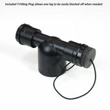 Black plastic T-fitting plug with foam cap for woodworking dust collection systems