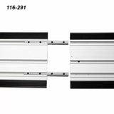 Aluminum track saw guide rail connector set with black edge strips, model 116-291