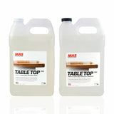 Two MAS Table Top Pro epoxy resin and hardener jugs for woodworking projects