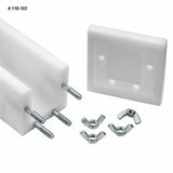 Router table fence blocks with threaded rods and wing nuts for woodworking