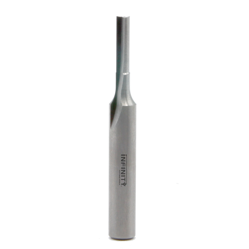 Straight carbide router bit for woodworking on white background