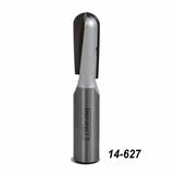 Straight router bit for woodworking with metallic finish, labeled 14-627 on white background.