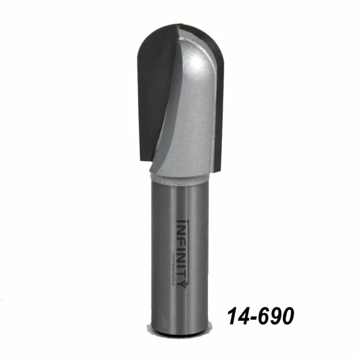 Carbide router bit with rounded tip for woodworking, model number 14-690.
