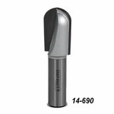 Carbide router bit with rounded tip for woodworking, model number 14-690.