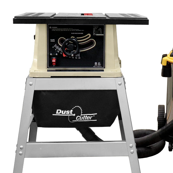 Table saw with Dust Cutter dust collection bag attached, ideal for woodworking