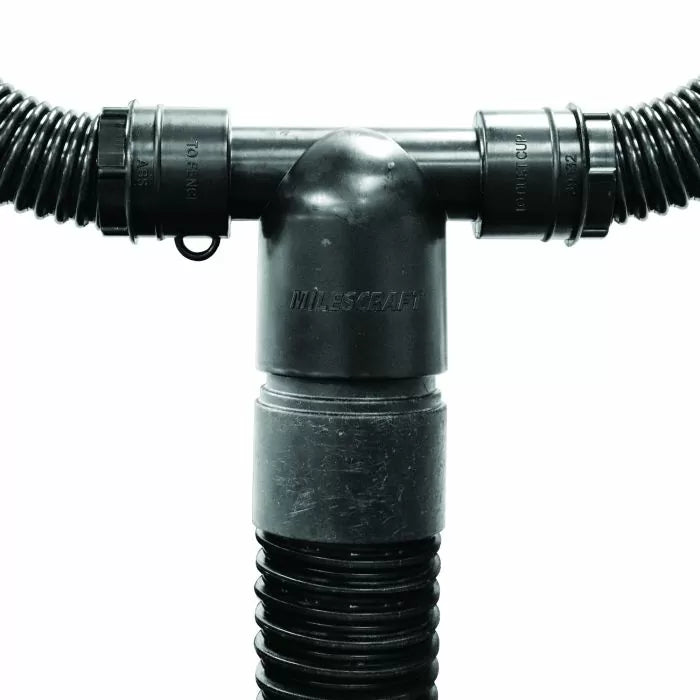 Dust collection hose connector with flexible tubing for woodworking shop vacuum systems