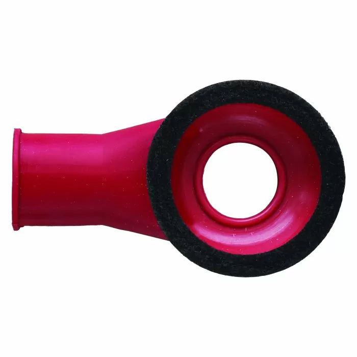 Red rubber woodworking dust collection attachment with black edge for router table