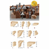 Woodworking router bits set with various edge profiles and sample cuts