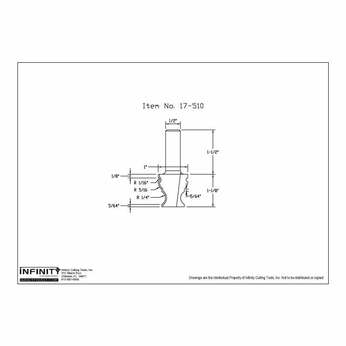 Router bit technical drawing with measurements, item 17-510 for woodworking projects