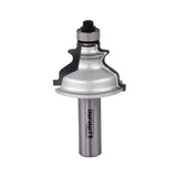 Ogee router bit with bearing for woodworking, carbide-tipped, close-up on white background