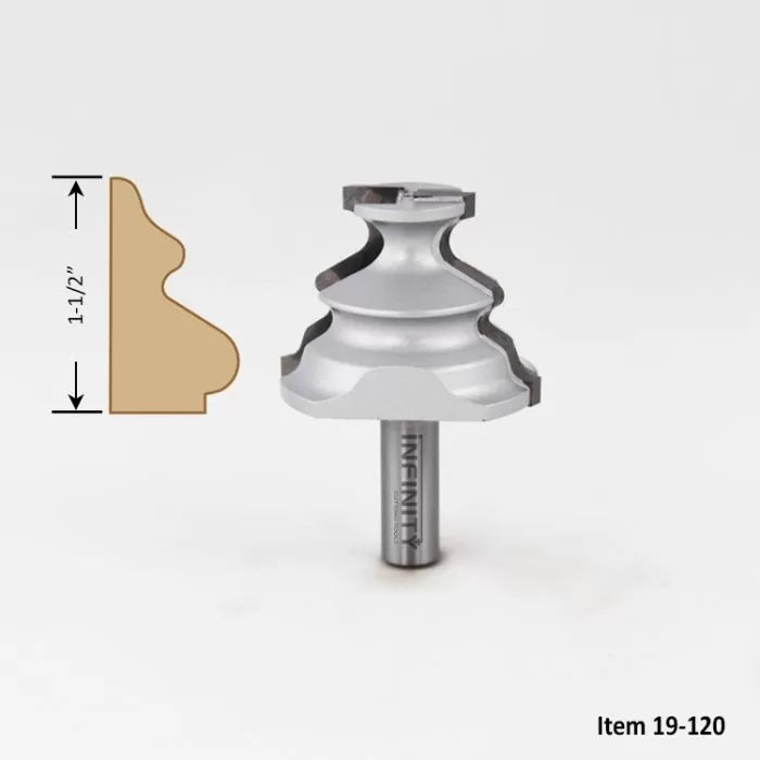 Crown molding router bit with 1-1/2 inch profile and item number 19-120 for woodworking.