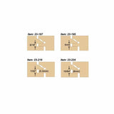 Woodworking groove joint profiles with measurements for router bit set, four diagram examples.