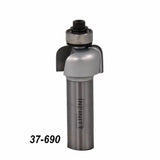 Roundover router bit with bearing for woodworking, product number 37-690 on white background