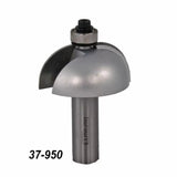 Roundover router bit 37-950 with ball bearing guide for woodworking, silver finish