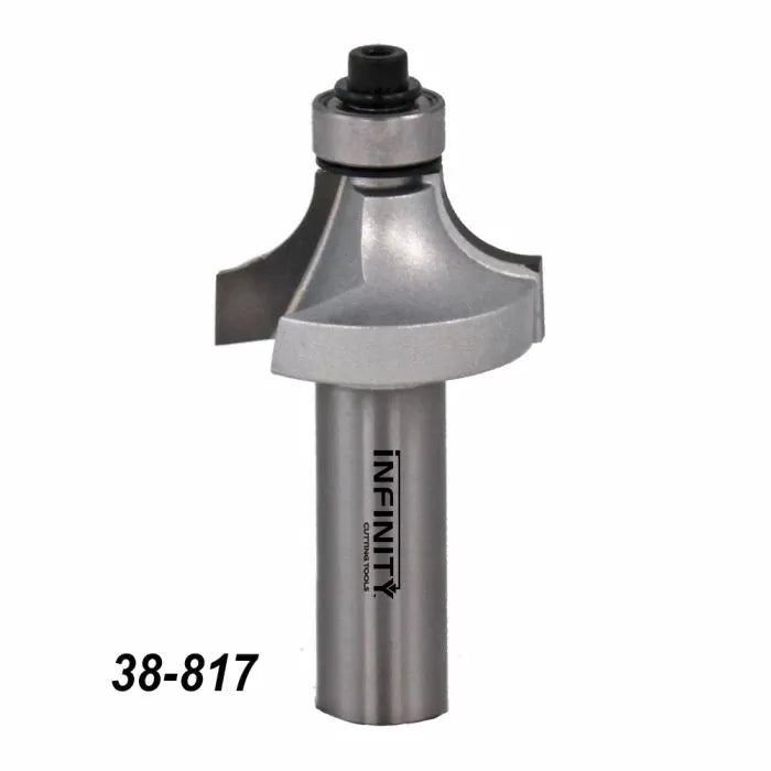 Roundover router bit with bearing, model 38-817, for woodworking precision cuts