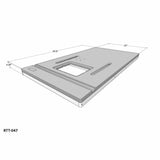 3D model of a router table top with slots and insert cutout, dimensions labeled