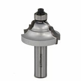 Large silver ogee router bit with bearing for woodworking, isolated on white background.
