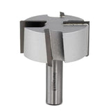 Four-wing carbide surfacing router bit for woodworking on white background