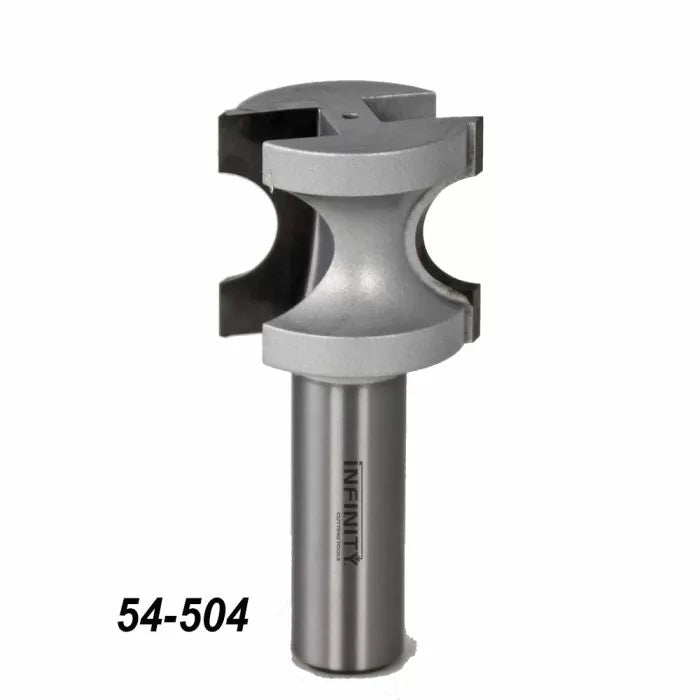 Carbide-tipped router bit with two cutting edges, silver finish, labeled 54-504.