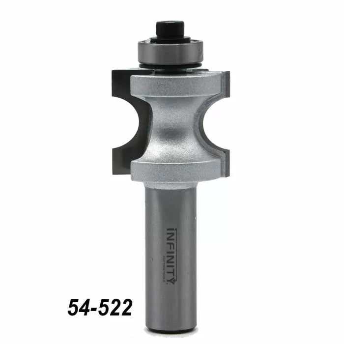 Profile view of steel router bit with ball bearing guide for woodworking, model 54-522.