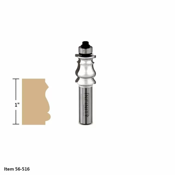 1-inch woodworking router bit with detailed profile and bearing for decorative edging