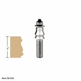 1-inch woodworking router bit with intricate profile, shown with cut sample and item number 56-516
