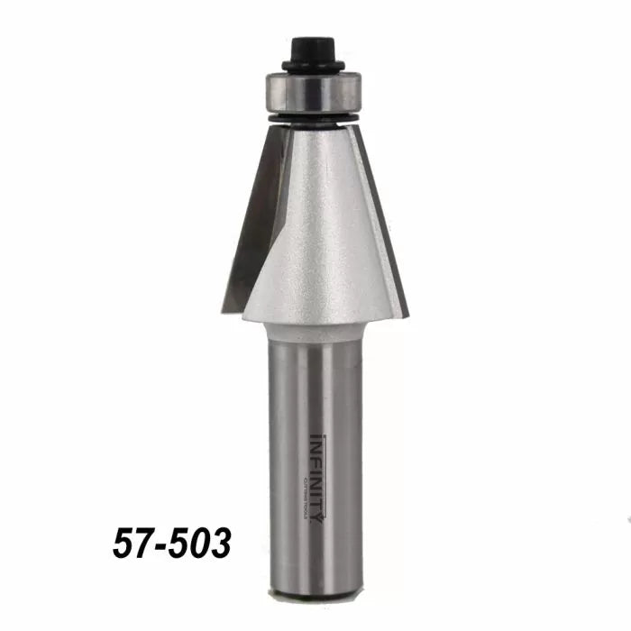 Chamfer router bit with bearing, shown upright on white background, model 57-503.