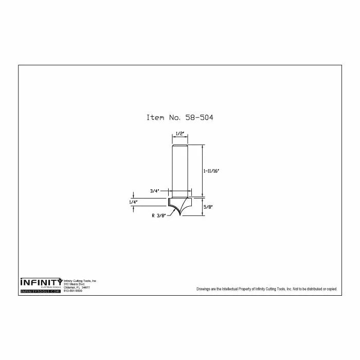 Technical drawing of woodworking router bit, item 58-504, with labeled dimensions.