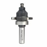 Router bit with adjustable components for woodworking, labeled INFINITY, on white background.