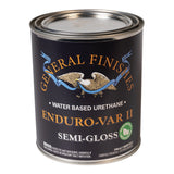Can of General Finishes Enduro-VAR II semi-gloss water-based urethane on a white background