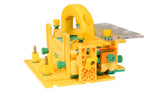 A yellow and green push block on a white background.