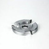 Carbide-tipped woodworking slot cutter blade on a white background