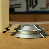 Display cutter profile woodworking tool with precise joinery cut on wood block