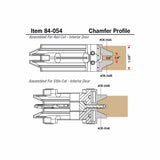 Chamfer profile diagram for rail and stile interior door cuts, woodworking tool measurements shown.