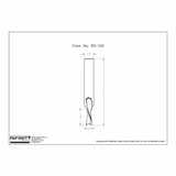 Technical drawing of a 1/4 inch upcut spiral router bit with measurements.