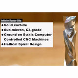 Solid carbide helical spiral router bit with CNC precision, sub-micron C4-grade woodworking tool