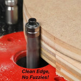 Flush trim router bit cutting plywood for smooth, clean woodworking edges