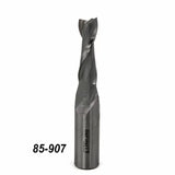Carbide spiral router bit for woodworking with model number 85-907 engraved on shank